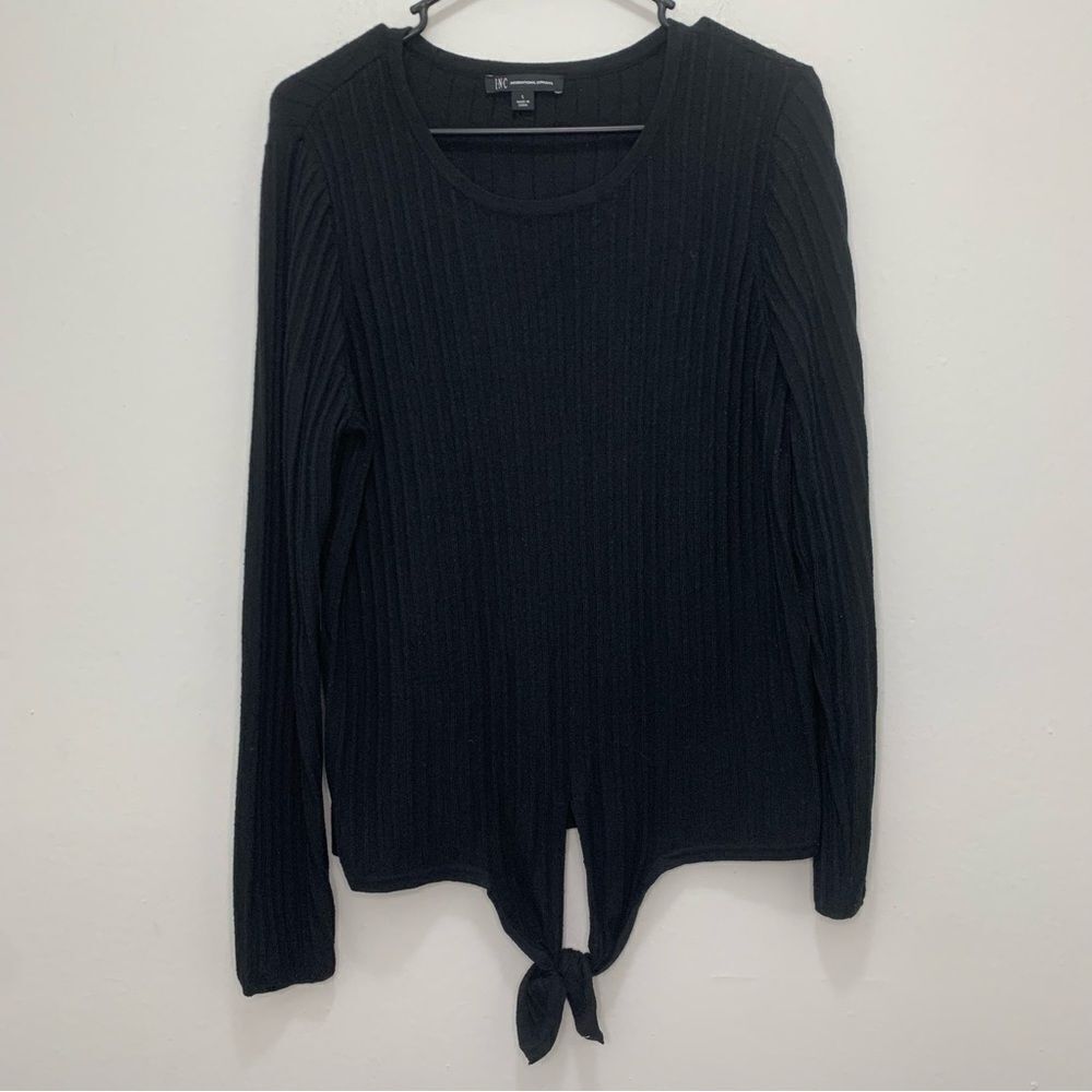International Concepts Black Ribbed Tie Front Shirt Size Large